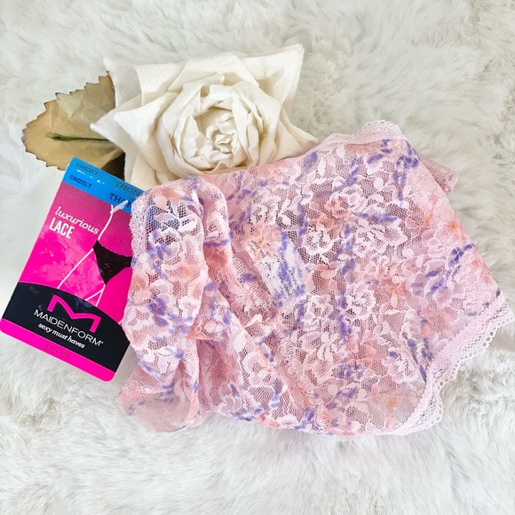 New with tags MAIDENFORM LUXURIOUS LACE THONG PANTY SZ XL PINK w/ PURPLE SASSY🩷 - Picture 2 of 4